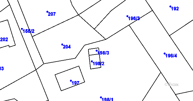 Parcela st. 198/3 v KÚ Bystřice nad Olší, Katastrální mapa
