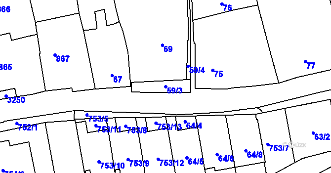Parcela st. 59/3 v KÚ Bystřice nad Pernštejnem, Katastrální mapa