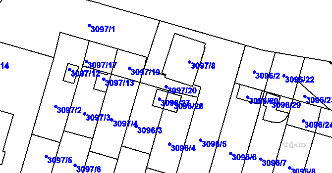 Parcela st. 3097/20 v KÚ Bystřice nad Pernštejnem, Katastrální mapa