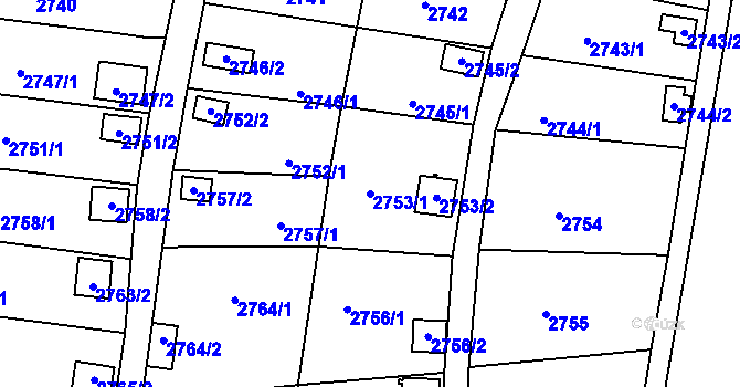 Parcela st. 2753/1 v KÚ Bystřice nad Pernštejnem, Katastrální mapa