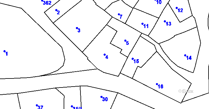 Parcela st. 4 v KÚ Bystřice nad Pernštejnem, Katastrální mapa