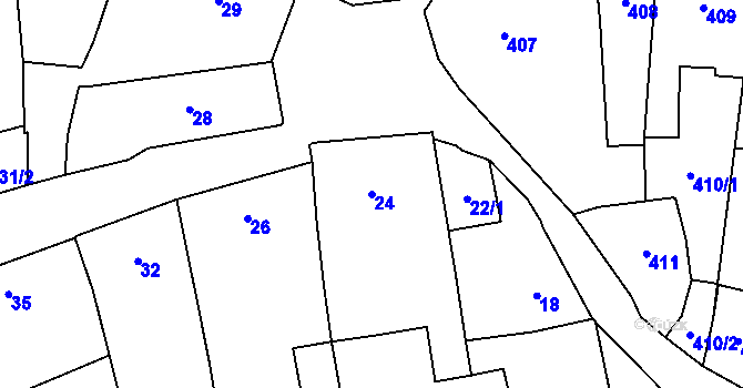 Parcela st. 24 v KÚ Bystřice nad Pernštejnem, Katastrální mapa