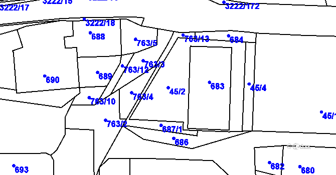 Parcela st. 45/2 v KÚ Bystřice nad Pernštejnem, Katastrální mapa