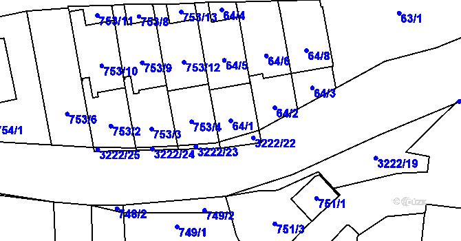 Parcela st. 64/1 v KÚ Bystřice nad Pernštejnem, Katastrální mapa