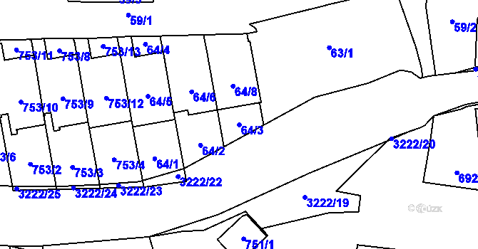 Parcela st. 64/3 v KÚ Bystřice nad Pernštejnem, Katastrální mapa