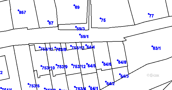 Parcela st. 64/4 v KÚ Bystřice nad Pernštejnem, Katastrální mapa