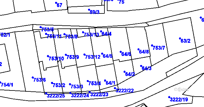 Parcela st. 64/5 v KÚ Bystřice nad Pernštejnem, Katastrální mapa