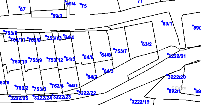 Parcela st. 64/8 v KÚ Bystřice nad Pernštejnem, Katastrální mapa