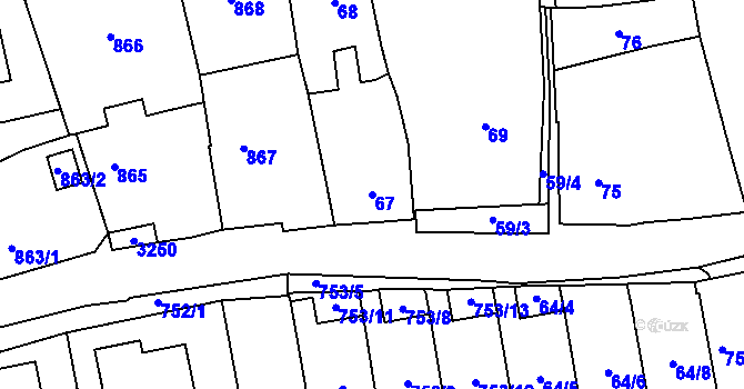 Parcela st. 67 v KÚ Bystřice nad Pernštejnem, Katastrální mapa