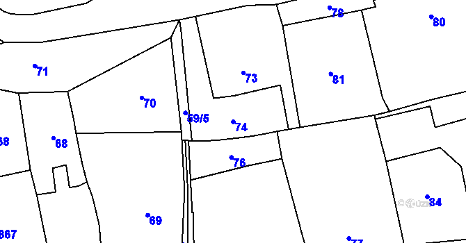 Parcela st. 74 v KÚ Bystřice nad Pernštejnem, Katastrální mapa