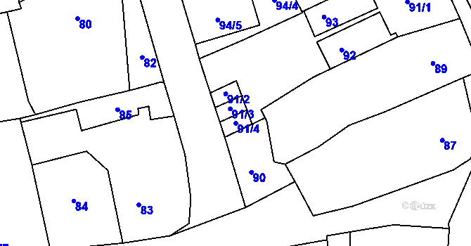 Parcela st. 91/4 v KÚ Bystřice nad Pernštejnem, Katastrální mapa