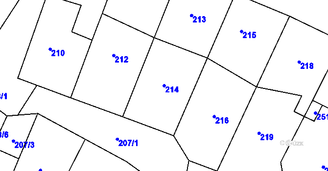 Parcela st. 214 v KÚ Bystřice nad Pernštejnem, Katastrální mapa