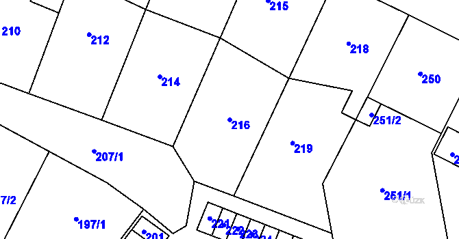 Parcela st. 216 v KÚ Bystřice nad Pernštejnem, Katastrální mapa