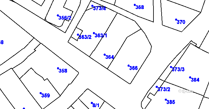 Parcela st. 364 v KÚ Bystřice nad Pernštejnem, Katastrální mapa