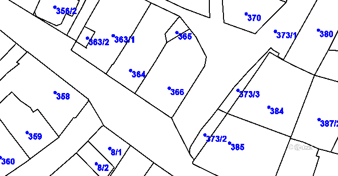 Parcela st. 366 v KÚ Bystřice nad Pernštejnem, Katastrální mapa