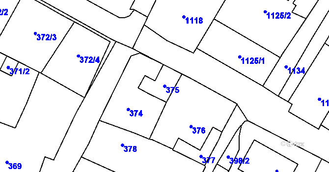 Parcela st. 375 v KÚ Bystřice nad Pernštejnem, Katastrální mapa