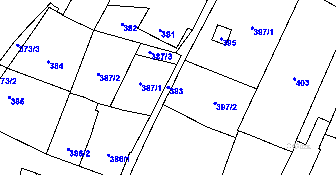 Parcela st. 383 v KÚ Bystřice nad Pernštejnem, Katastrální mapa