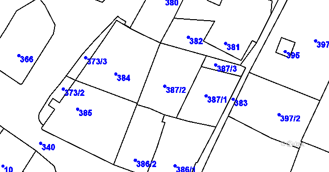 Parcela st. 387/2 v KÚ Bystřice nad Pernštejnem, Katastrální mapa