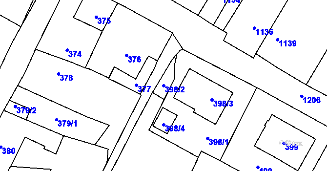 Parcela st. 398/2 v KÚ Bystřice nad Pernštejnem, Katastrální mapa
