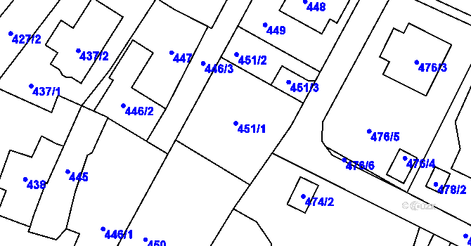 Parcela st. 451/1 v KÚ Bystřice nad Pernštejnem, Katastrální mapa