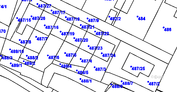 Parcela st. 487/23 v KÚ Bystřice nad Pernštejnem, Katastrální mapa