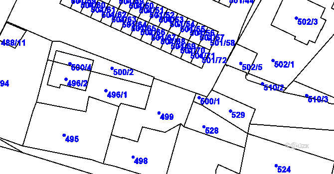 Parcela st. 500/3 v KÚ Bystřice nad Pernštejnem, Katastrální mapa