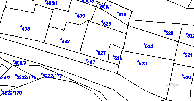 Parcela st. 527 v KÚ Bystřice nad Pernštejnem, Katastrální mapa