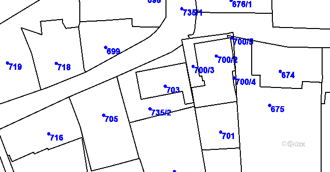 Parcela st. 703 v KÚ Bystřice nad Pernštejnem, Katastrální mapa