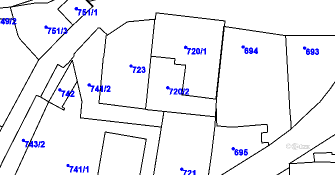 Parcela st. 720/2 v KÚ Bystřice nad Pernštejnem, Katastrální mapa