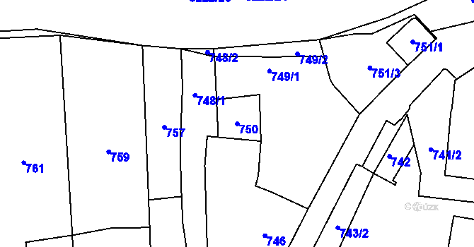 Parcela st. 750 v KÚ Bystřice nad Pernštejnem, Katastrální mapa