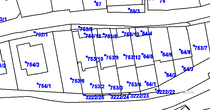 Parcela st. 753/9 v KÚ Bystřice nad Pernštejnem, Katastrální mapa