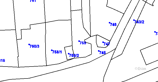 Parcela st. 755 v KÚ Bystřice nad Pernštejnem, Katastrální mapa