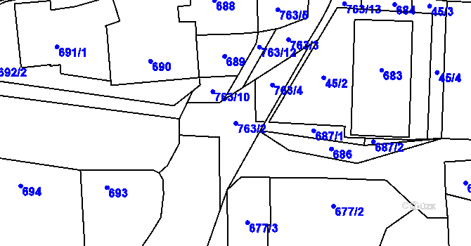 Parcela st. 763/2 v KÚ Bystřice nad Pernštejnem, Katastrální mapa