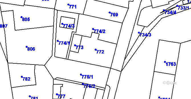 Parcela st. 772 v KÚ Bystřice nad Pernštejnem, Katastrální mapa