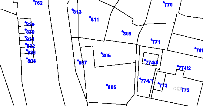 Parcela st. 805 v KÚ Bystřice nad Pernštejnem, Katastrální mapa