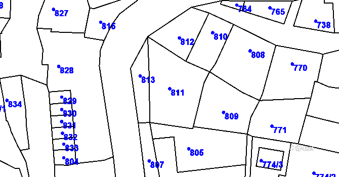 Parcela st. 811 v KÚ Bystřice nad Pernštejnem, Katastrální mapa
