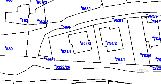 Parcela st. 821/2 v KÚ Bystřice nad Pernštejnem, Katastrální mapa