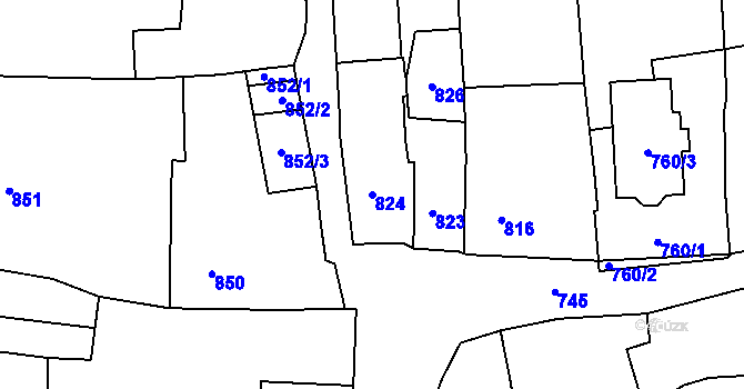 Parcela st. 824 v KÚ Bystřice nad Pernštejnem, Katastrální mapa