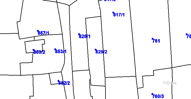 Parcela st. 825/2 v KÚ Bystřice nad Pernštejnem, Katastrální mapa
