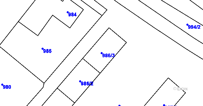 Parcela st. 986/3 v KÚ Bystřice nad Pernštejnem, Katastrální mapa