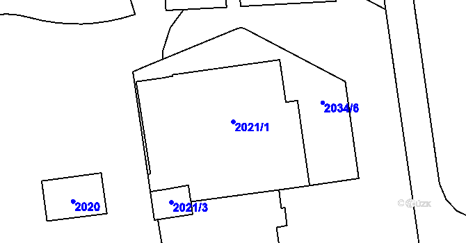 Parcela st. 2021/1 v KÚ Bystřice nad Pernštejnem, Katastrální mapa