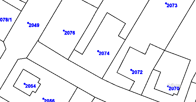 Parcela st. 2074 v KÚ Bystřice nad Pernštejnem, Katastrální mapa