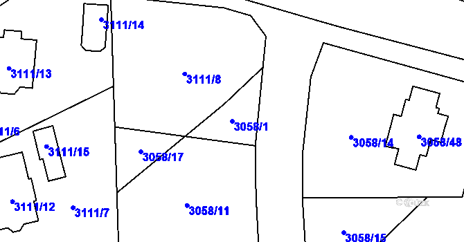 Parcela st. 3058/1 v KÚ Bystřice nad Pernštejnem, Katastrální mapa