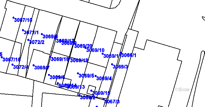 Parcela st. 3069/11 v KÚ Bystřice nad Pernštejnem, Katastrální mapa