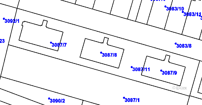 Parcela st. 3087/8 v KÚ Bystřice nad Pernštejnem, Katastrální mapa