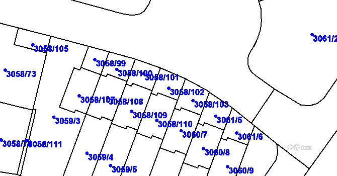 Parcela st. 3058/102 v KÚ Bystřice nad Pernštejnem, Katastrální mapa