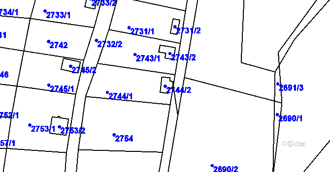 Parcela st. 2744/2 v KÚ Bystřice nad Pernštejnem, Katastrální mapa