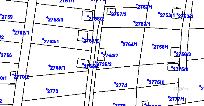 Parcela st. 2764/2 v KÚ Bystřice nad Pernštejnem, Katastrální mapa