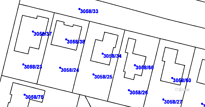 Parcela st. 3058/34 v KÚ Bystřice nad Pernštejnem, Katastrální mapa