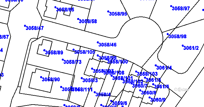 Parcela st. 3058/46 v KÚ Bystřice nad Pernštejnem, Katastrální mapa